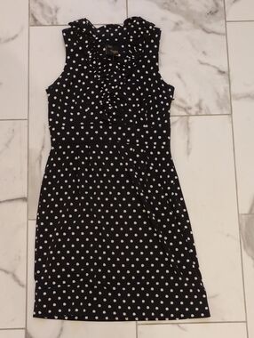 Just...Taylor Black Polka Dot Ruffle Neck Dress